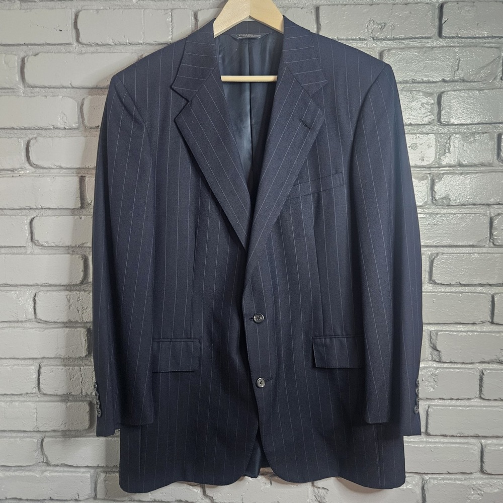 Vintage Men's Polo Ralph Lauren Navy Pinstripe Blazer Sport Coat Suit Jacket 45L